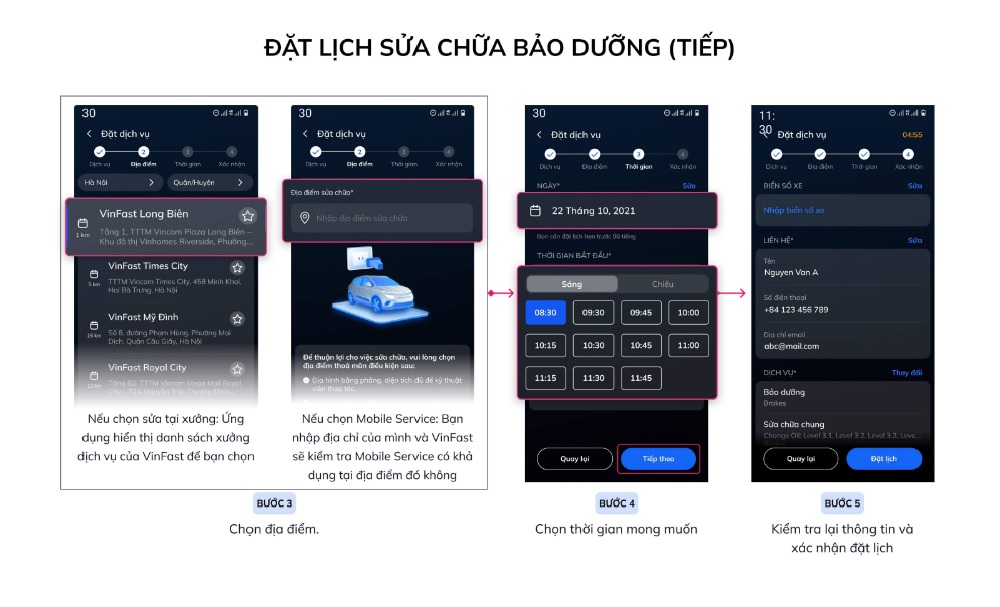 Tính năng tiện ích dịch vụ trên Ứng dụng VinFast - đặt lịch sửa chữa, bảo dưỡng