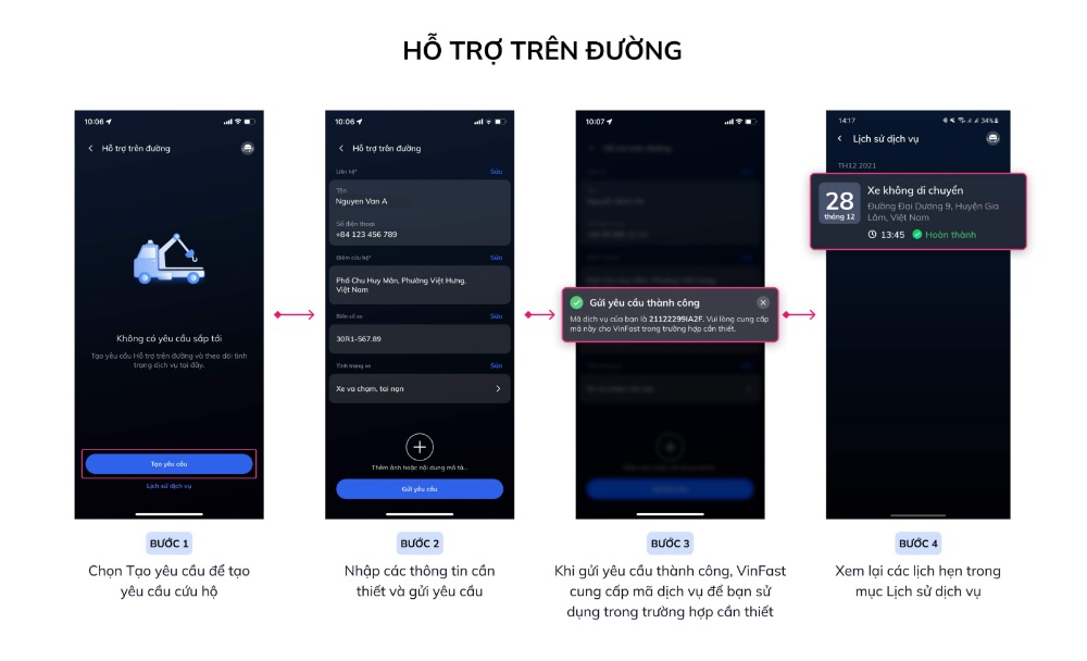 Hướng dẫn sử dụng tiện ích dịch vụ trên Ứng dụng VinFast - hỗ trợ trên đường